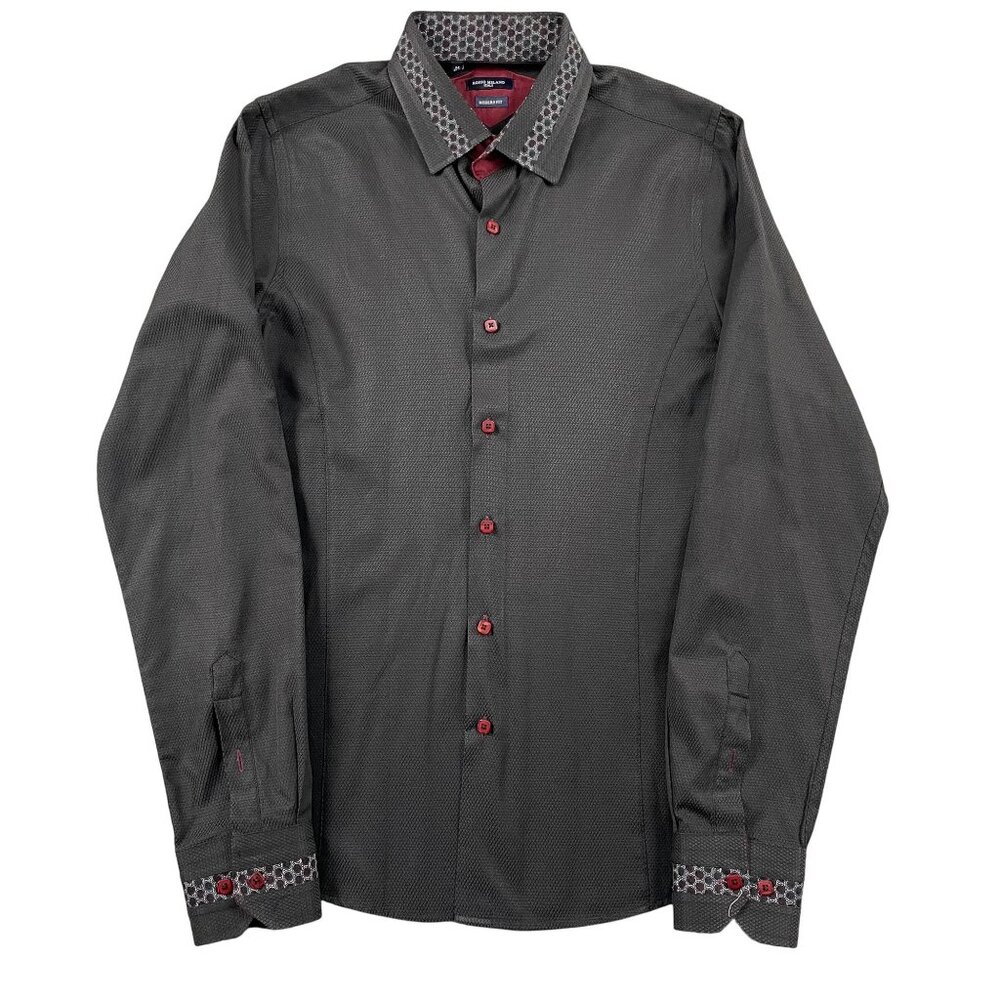 Rosso Milano Italy Dress Shirt Mens 15.5 Medium Modern Fit Black Formal